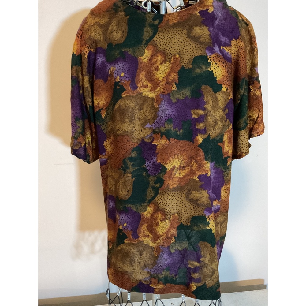 Ellen Figg Vintage Abstract Paisley Floral Rayon Blouse Purple Orange Size 10